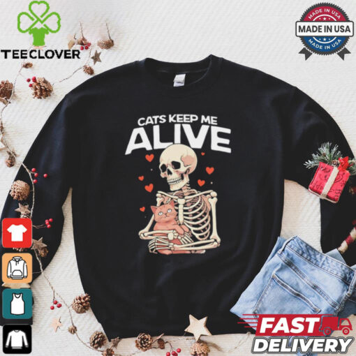 Skeleton hug cats keep me alive shirt