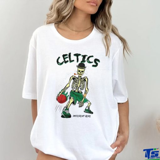 Skeleton playing Boston Celtics Basketball different here 2024 shirt