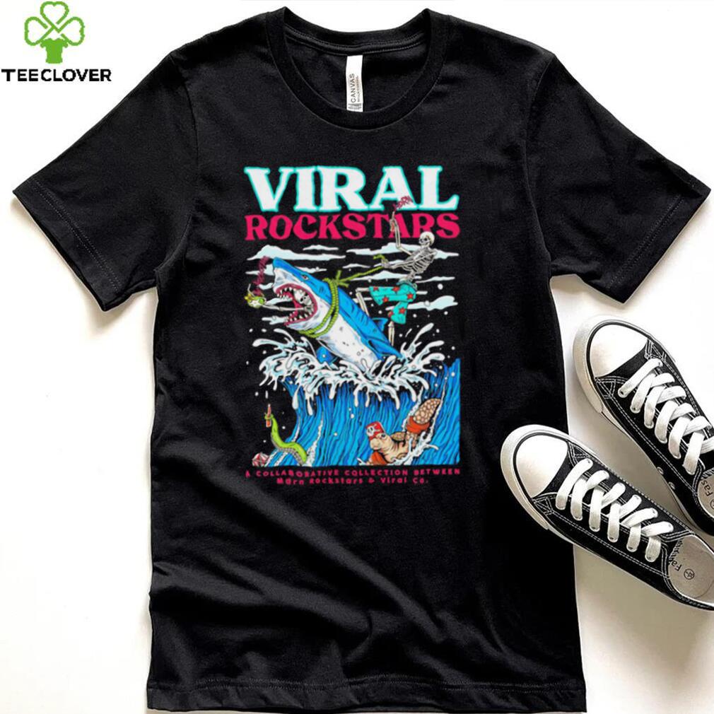Skeleton riding shark viral Rockstars shirt
