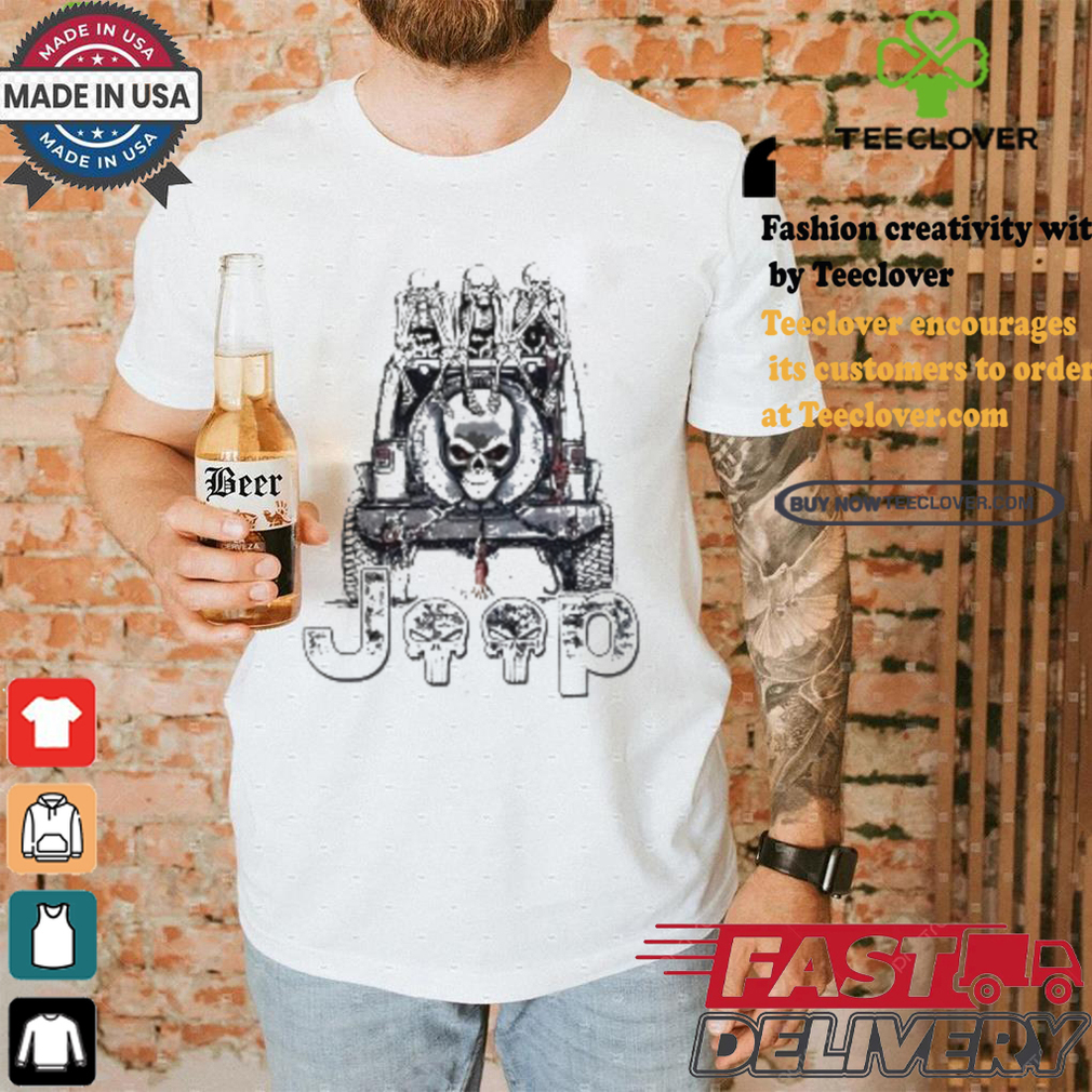 Skeletons sit on Jeep American flag Halloween shirt Skeletons sit on Jeep American flag Halloween shirt