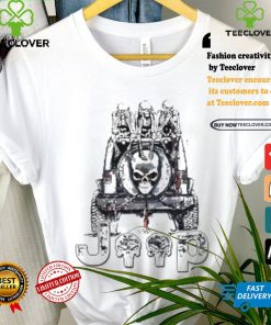 Skeletons sit on Jeep American flag Halloween shirt