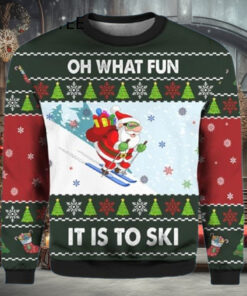 Skiing Oh What Fun It Is To Ski Santa Funny Adult Ugly Christmas Sweaters