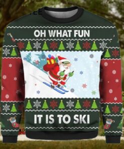 Skiing Oh What Fun It Is To Ski Santa Funny Adult Ugly Christmas Sweaters