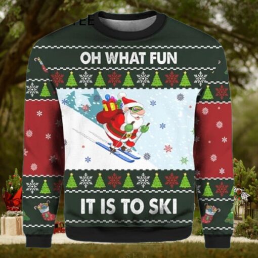 Skiing Oh What Fun It Is To Ski Santa Funny Adult Ugly Christmas Sweaters