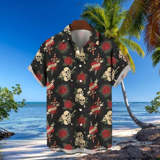 Skull And Roses Polyester Hawaiian Shirt