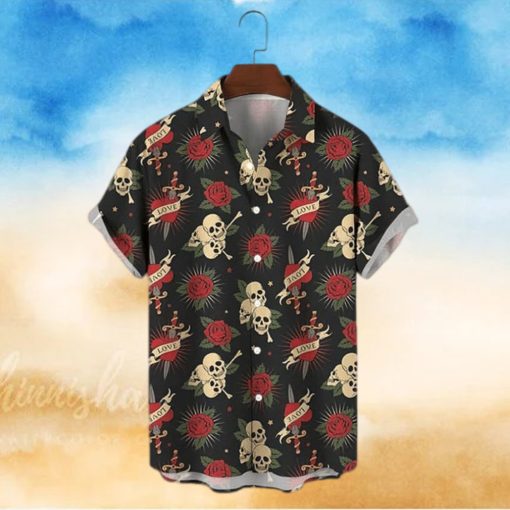 Skull And Roses Polyester Hawaiian Shirt