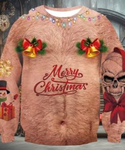 Skull Bell Hairy Chest Merry Christmas Ugly Sweater