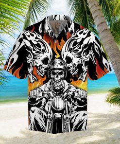 Skull Biker Motorcycles Racing On Fire HawaiianShirts
