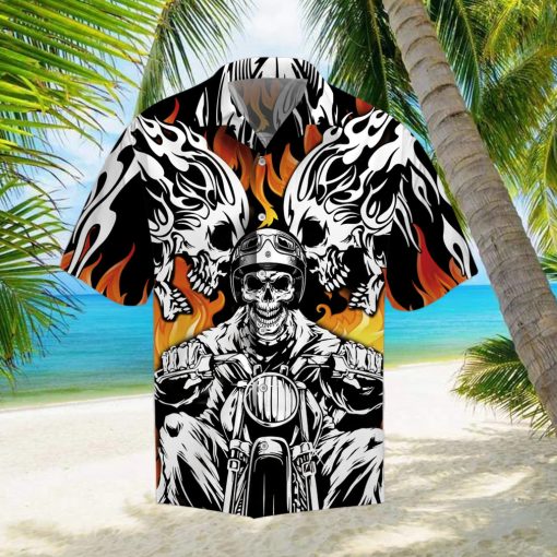 Skull Biker Motorcycles Racing On Fire HawaiianShirts