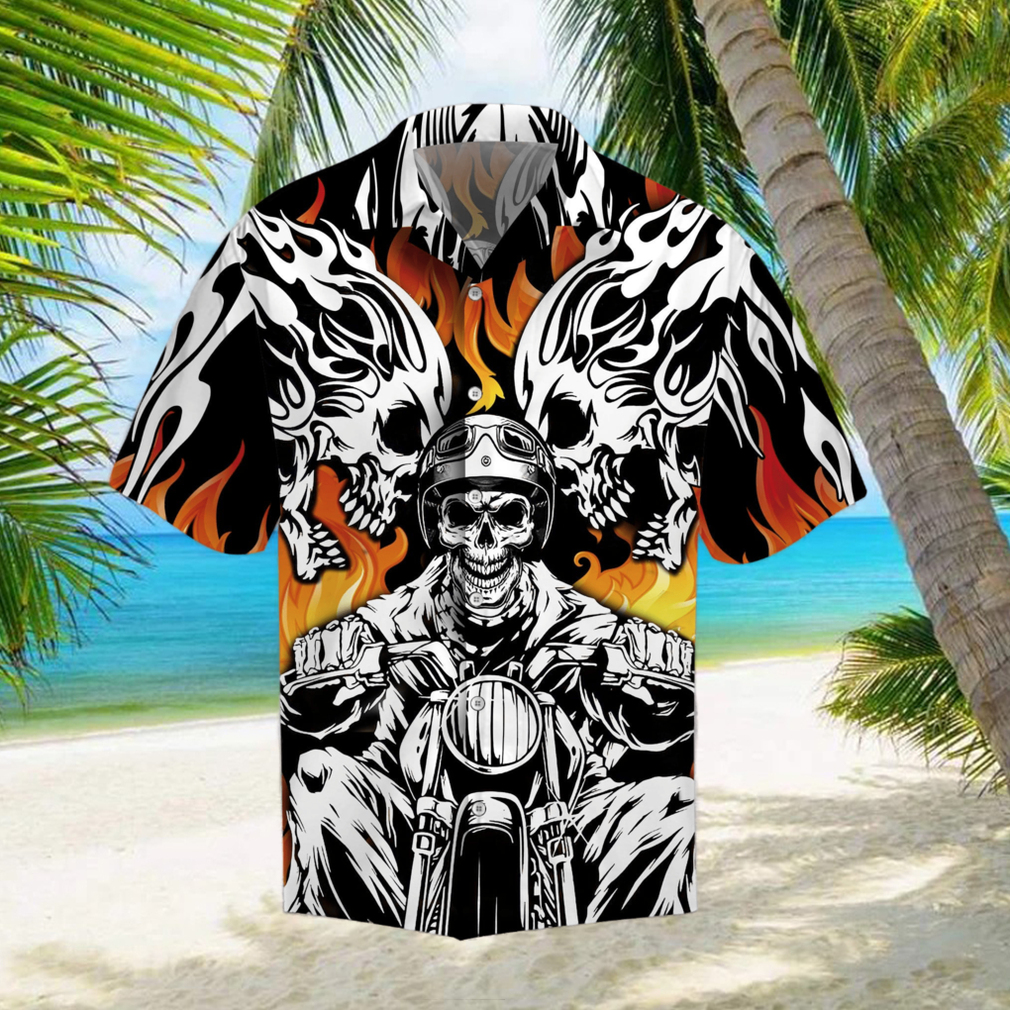Skull Biker Motorcycles Racing On Fire HawaiianShirts Skull Biker Motorcycles Racing On Fire HawaiianShirts