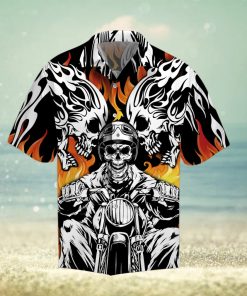 Skull Biker Motorcycles Racing On Fire HawaiianShirts
