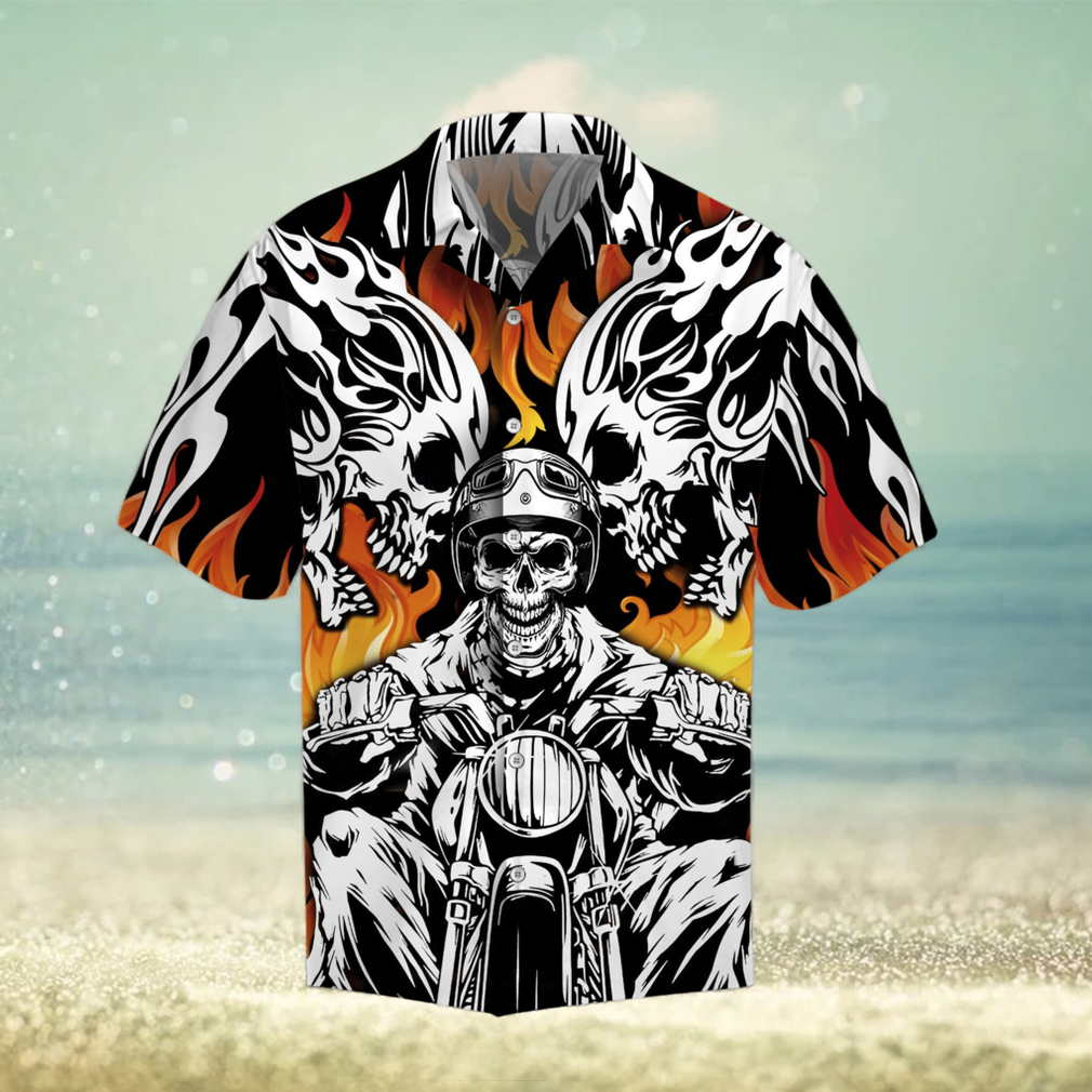 Skull Biker Motorcycles Racing On Fire HawaiianShirts Skull Biker Motorcycles Racing On Fire HawaiianShirts