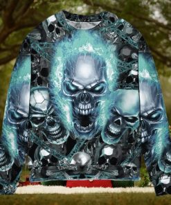Skull Blue Flame Screaming Ugly Christmas Sweater