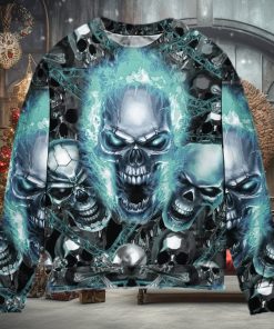 Skull Blue Flame Screaming Ugly Christmas Sweater