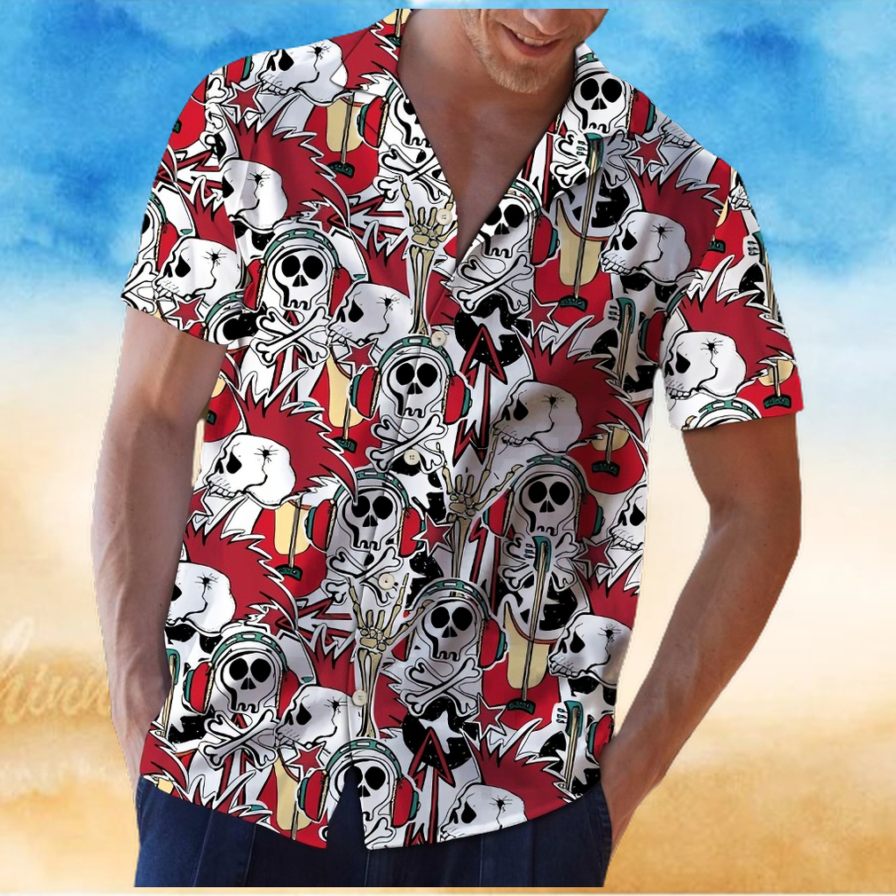 Skull Rock Roll Aloha Hawaiian Shirt Colorful Short Sleeve Summer Beach Casual Shirt