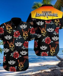 Skull Rose Five Finger Death Punch Aloha Hawaiian Shirt Colorful Short Sleeve