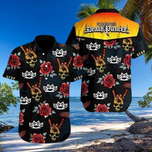 Skull Rose Five Finger Death Punch Aloha Hawaiian Shirt Colorful Short Sleeve