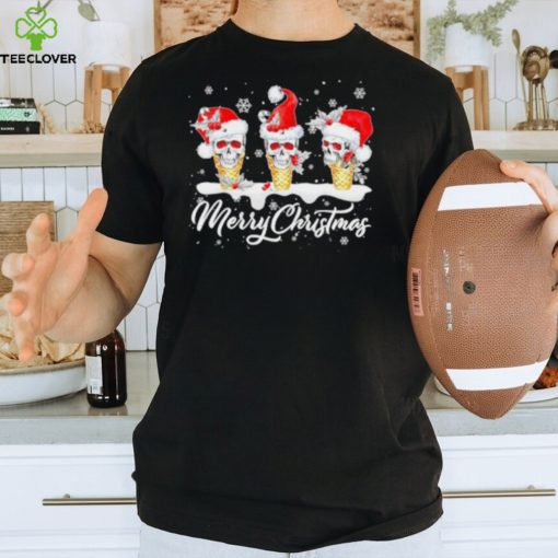 Skull Santa hat ice cream merry Christmas shirt