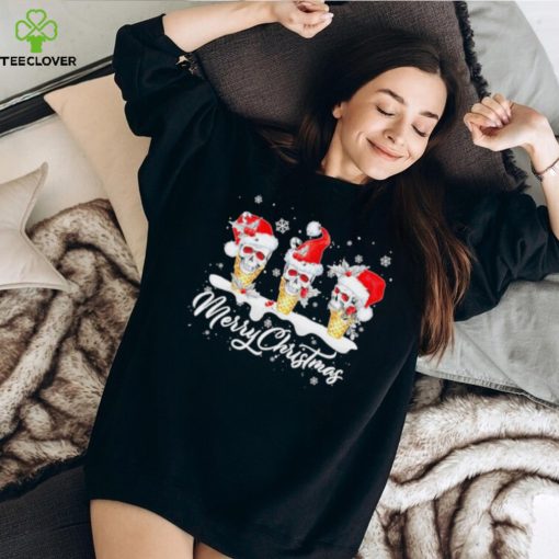 Skull Santa hat ice cream merry Christmas shirt