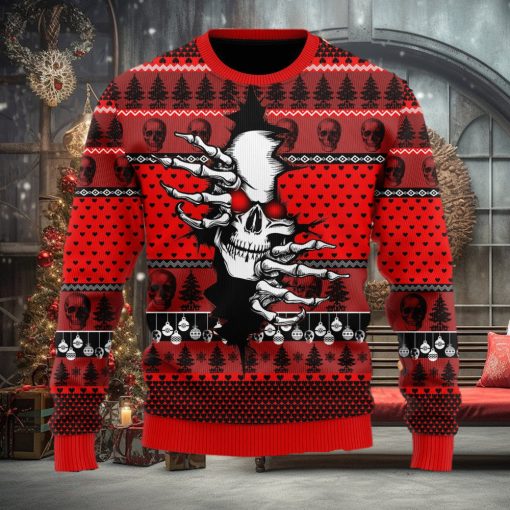 Skull Skeleton Is Hidding Gift X mas Ugly Christmas Sweater Unisex 3D Sweater Christmas Gift