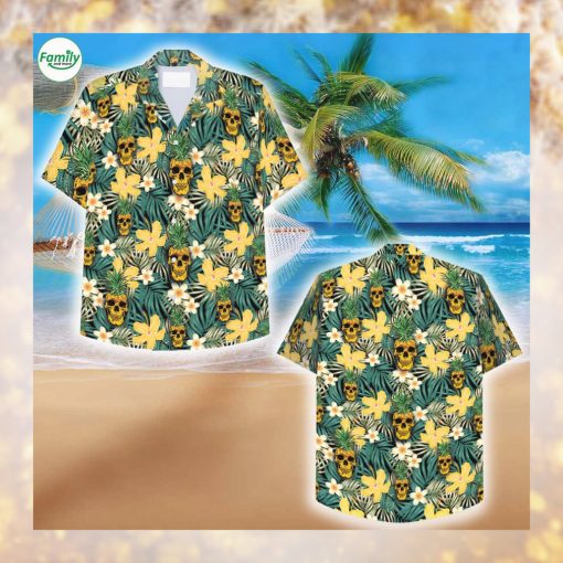 Skull pineapple And Flowers Hawaiian Shirt