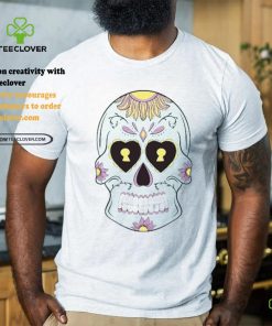 Sky Blue Sugar Skull with Purple Yellow flower T Shirt