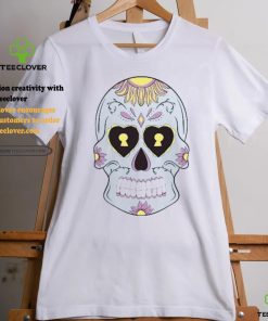 Sky Blue Sugar Skull with Purple Yellow flower T Shirt 3 Sky Blue Sugar Skull with Purple Yellow flower T Shirt