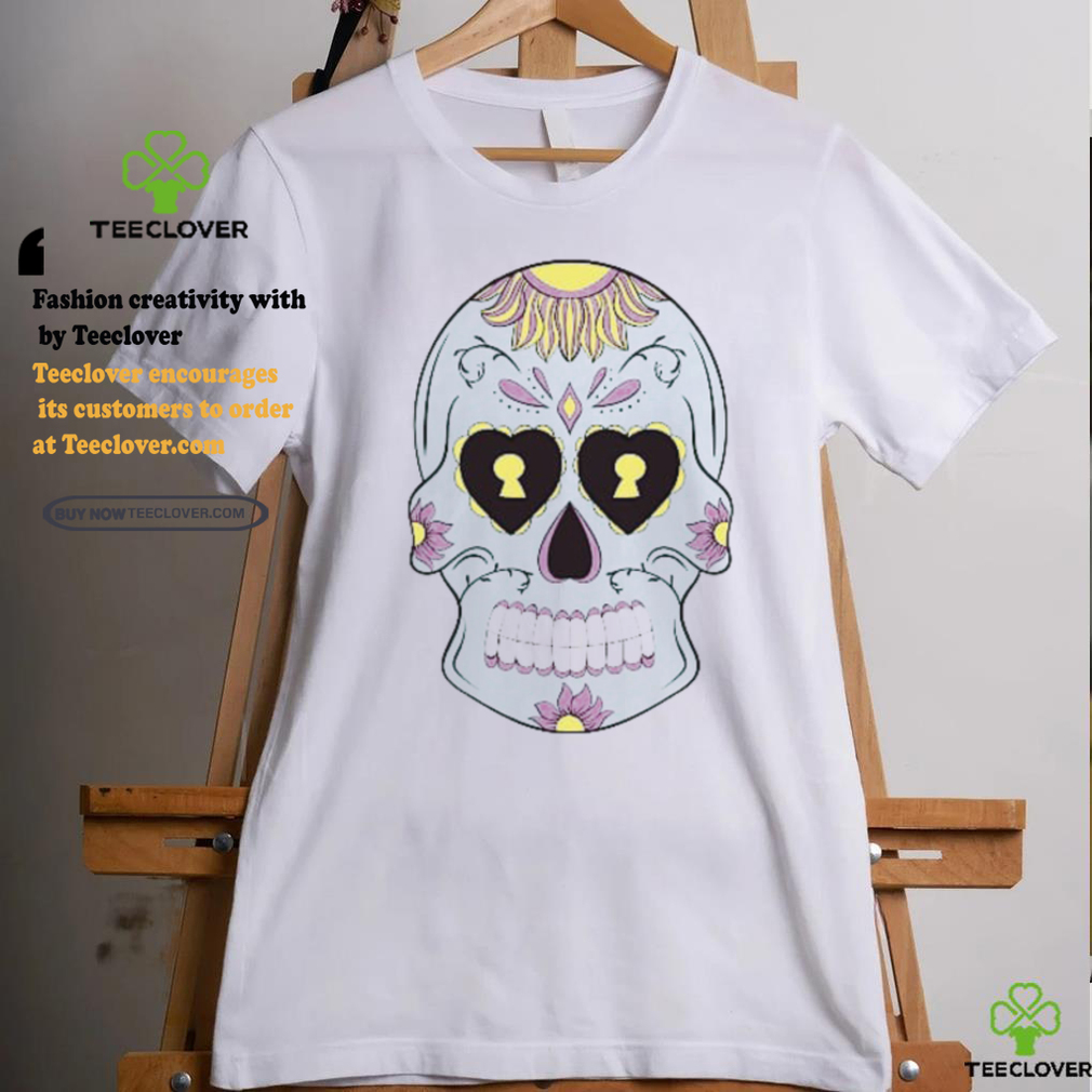 Sky Blue Sugar Skull with Purple Yellow flower T Shirt Sky Blue Sugar Skull with Purple Yellow flower T Shirt