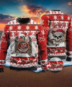 Slayer Band Christmas Style Logo With Santa Claus Hat Xmas 2024 Ugly Sweater