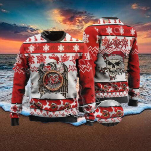 Slayer Band Christmas Style Logo With Santa Claus Hat Xmas 2024 Ugly Sweater