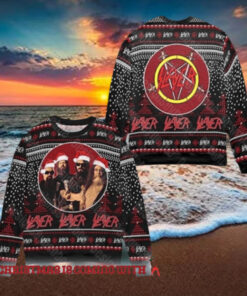 Slayer Band Members With Santa Hat 2024 Xmas Ugly Sweater For Holiday