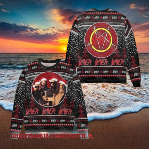 Slayer Band Members With Santa Hat 2024 Xmas Ugly Sweater For Holiday