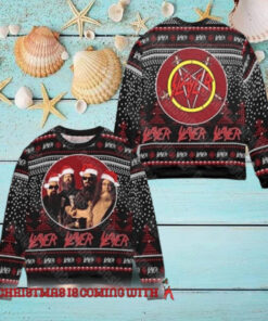 Slayer Band Members With Santa Hat 2024 Xmas Ugly Sweater For Holiday
