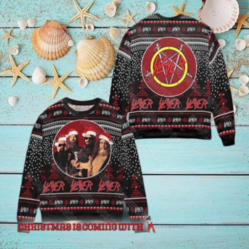 Slayer Band Members With Santa Hat 2024 Xmas Ugly Sweater For Holiday