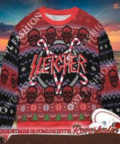 Slayer Band Sleigher Logo Candy Crane Star Style With Skull Pattern 2024 Christmas Ugly Sweater