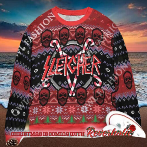 Slayer Band Sleigher Logo Candy Crane Star Style With Skull Pattern 2024 Christmas Ugly Sweater
