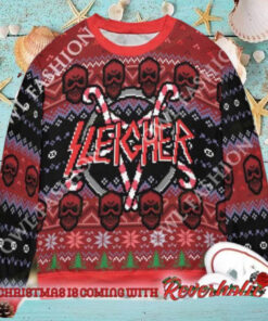 Slayer Band Sleigher Logo Candy Crane Star Style With Skull Pattern 2024 Christmas Ugly Sweater