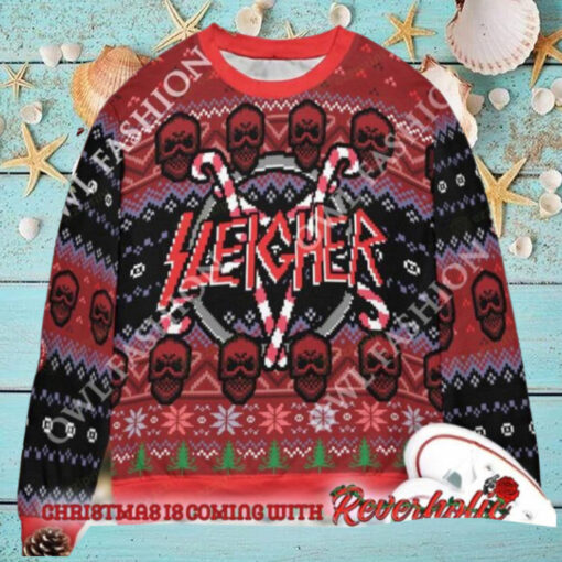 Slayer Band Sleigher Logo Candy Crane Star Style With Skull Pattern 2024 Christmas Ugly Sweater