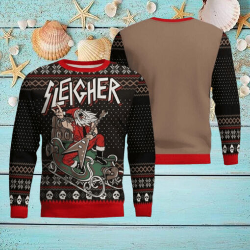 Slayer Band Sleigher Rock And Roll Santa Claus Christmas Party Knitted Ugly Christmas Sweater