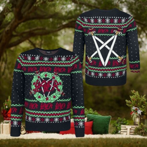 Slayer Band Weath Logo Snowflake Pattern Holiday Ugly Christmas Sweater