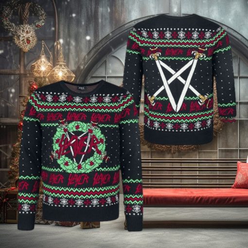 Slayer Band Weath Logo Snowflake Pattern Holiday Ugly Christmas Sweater