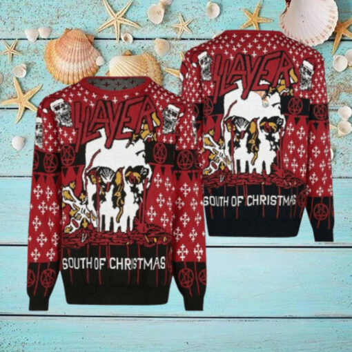 Slayer South Of Christmas Bloody Skull Santa All Over Knitted Christmas Ugly Sweater