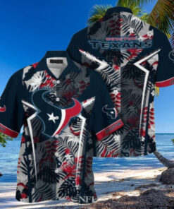 Sleek Charcoal Houston Texans Hawaiian Shirt – Abstract Monochrome Foliage