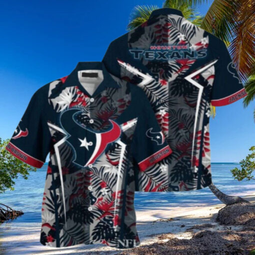Sleek Charcoal Houston Texans Hawaiian Shirt – Abstract Monochrome Foliage