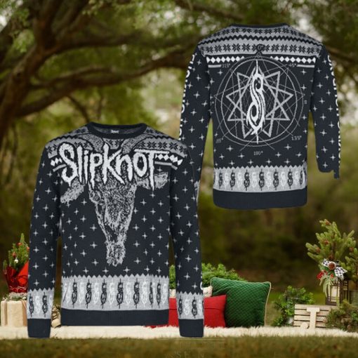 Slipknot Goat Head Mascot And Logo Pattern For Holiday Ugly Christmas Sweater
