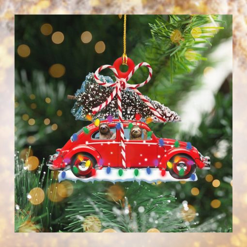Sloth Drive Red Car Christmas Ornament Cute Christmas Vacation Ornament