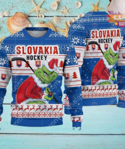 Slovakia Ice Hockey Team Grinch Hockey Stick Ugly Christmas Sweater