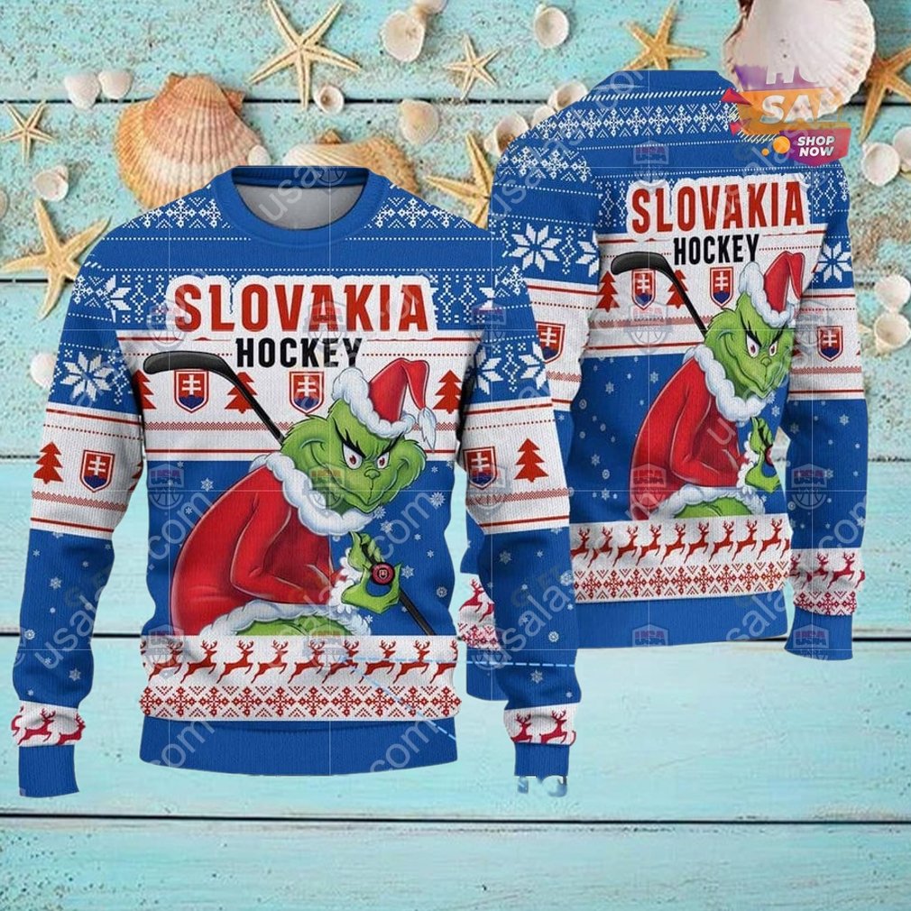 Slovakia Ice Hockey Team Grinch Hockey Stick Ugly Christmas Sweater Slovakia Ice Hockey Team Grinch Hockey Stick Ugly Christmas Sweater