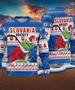 Slovakia Ice Hockey Team Grinch Hockey Stick Ugly Christmas Sweater