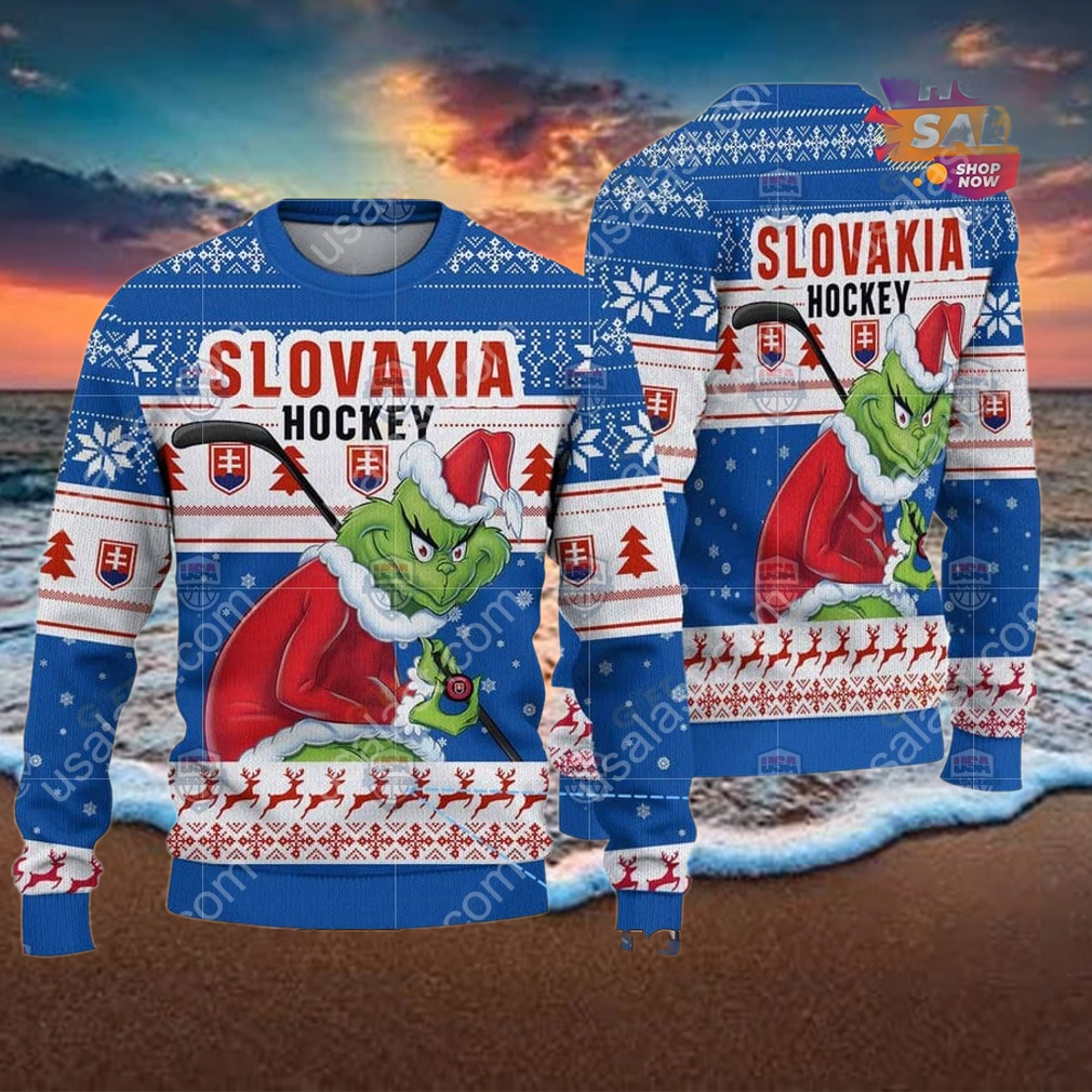 Slovakia Ice Hockey Team Grinch Hockey Stick Ugly Christmas Sweater Slovakia Ice Hockey Team Grinch Hockey Stick Ugly Christmas Sweater